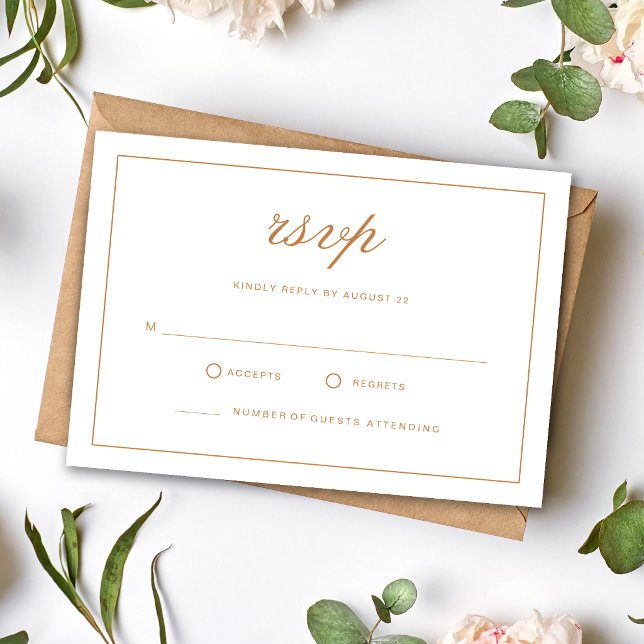 Cartons Réponse Mariage Élégant Formel Orange Brûlée (Elegant burnt orange wedding RSVP cards streamline guest responses with timeless elegance.)