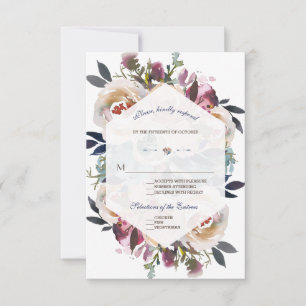 Cartons Réponse Mariage Élégant Géométrique Floral Bleu Poussiéreu