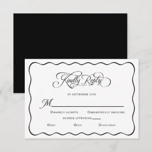 Cartons Réponse Mariage élégant Kindly Répondre Wavy Frame Black