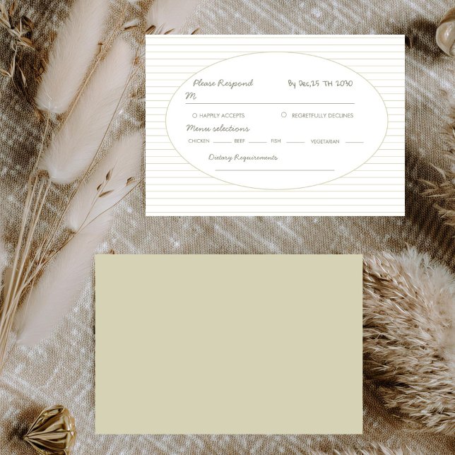 Cartons Réponse Mariage élégant minimaliste à rayures vertes (Créateur téléchargé)