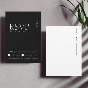 Cartons Réponse Mariage Élégant Minimaliste Monogramme Noir Blanc