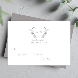 Cartons Réponse Mariage élégant moderne avec monogramme feuillu