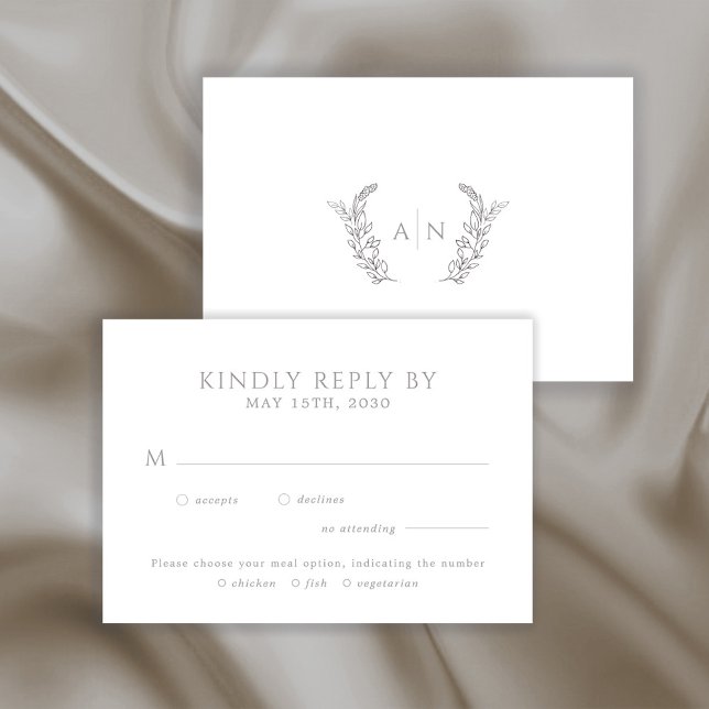 Cartons Réponse Mariage élégant moderne avec monogramme feuillu (Créateur téléchargé)