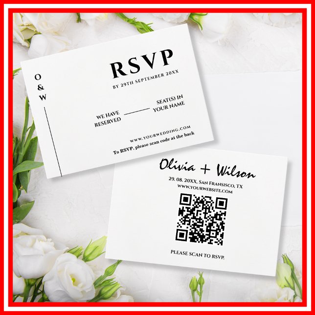 Cartons Réponse Mariage élégant moderne avec QR Code noir et blanc (Créateur téléchargé)