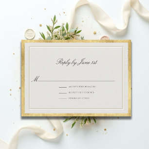 Cartons Réponse Mariage Élégant Moderne Classique Écru Doré Formel