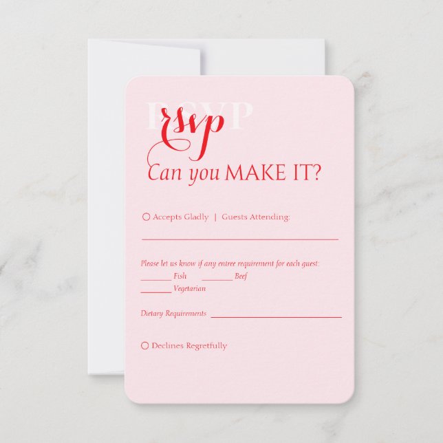 Cartons Réponse Mariage Élégant Moderne Gras Rouge Rose (Devant)