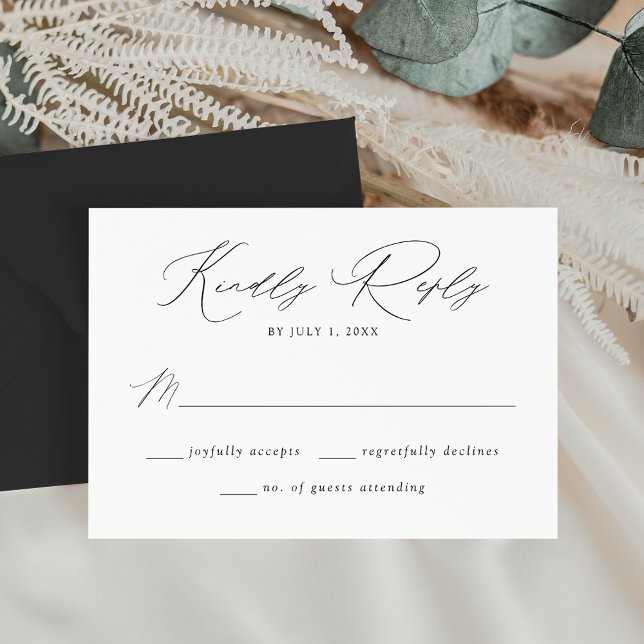 Cartons Réponse Mariage Élégant Moderne Noir et Blanc (Créateur téléchargé)