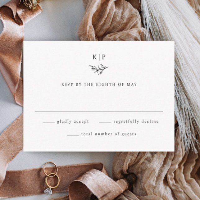 Cartons Réponse Mariage Élégant Monogramme Feuillage (Simple wedding monogram greenery RSVP enclosure cards.)