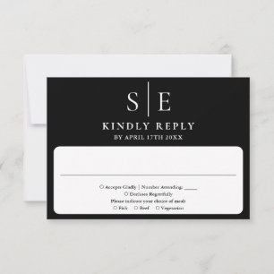 Cartons Réponse Mariage Élégant Monogramme Noir Et Blanc