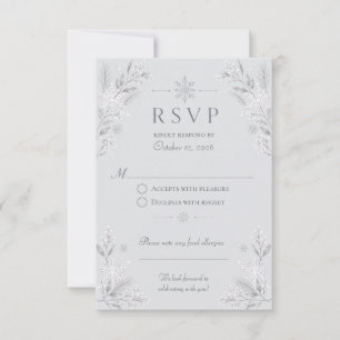 Cartons Réponse Mariage Élégant Neige d'Hiver Argentée
