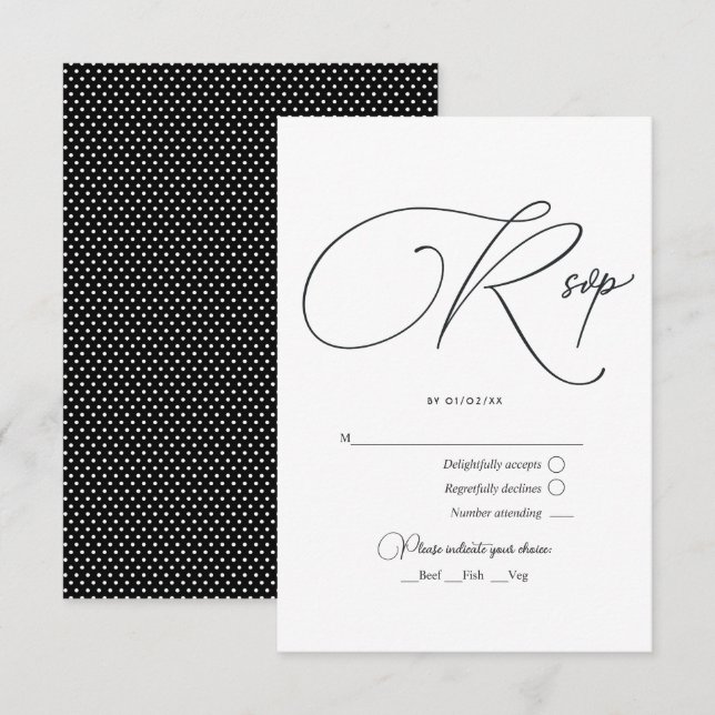 Cartons Réponse Mariage Élégant Noir et Blanc (Devant / Derrière)