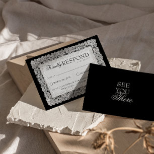 Cartons Réponse Mariage élégant noir et blanc à l'ancienne