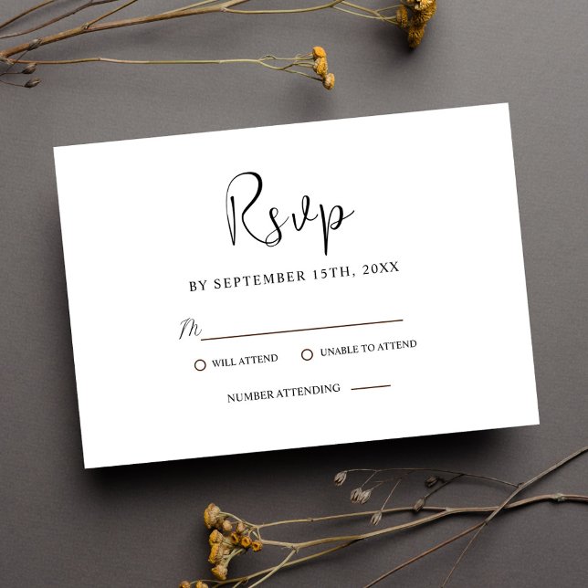 Cartons Réponse Mariage Élégant Noir Et Blanc Minimal Moderne (Modern Minimal Black And White Elegant Wedding RSVP Card)