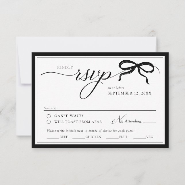 Cartons Réponse Mariage Élégant Noir et Blanc Simple Classique (Devant)