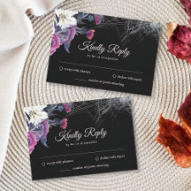 Mariage élégant noir violet gothique floral crâne