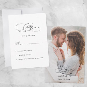 Cartons Réponse Mariage élégant Noms photo modernes et Date Noir