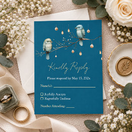 Cartons Réponse Mariage élégant oiseaux de la forêt bleu sarcelle