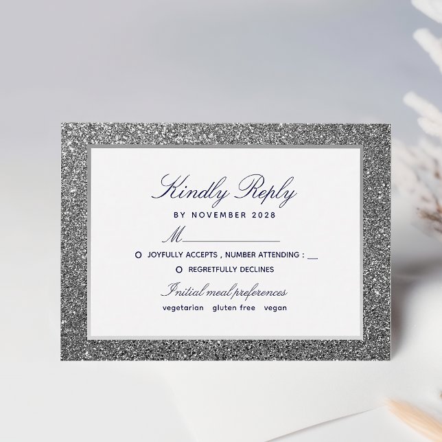 Cartons Réponse Mariage Élégant Paillettes Argentées (Créateur téléchargé)