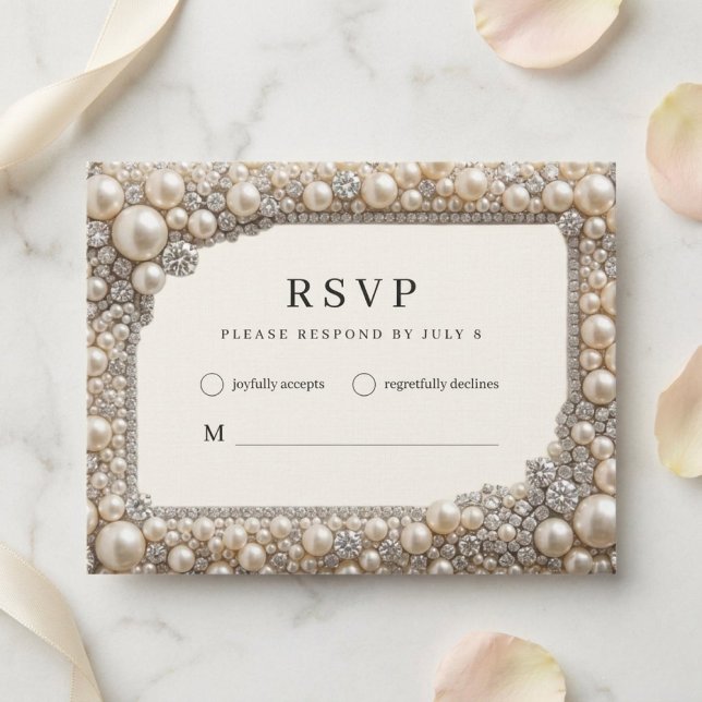 Cartons Réponse Mariage Élégant Perles (Créateur téléchargé)