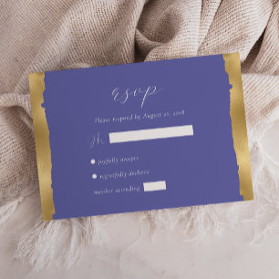 Cartons Réponse Mariage Élégant Pervenche avec Bordure Dorée Déchi