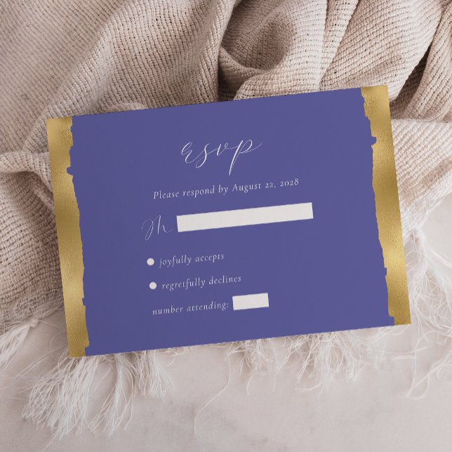 Cartons Réponse Mariage Élégant Pervenche avec Bordure Dorée Déchi (Créateur téléchargé)