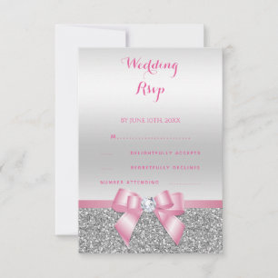 Cartons Réponse Mariage Élégant Romantique Ruban Rose & Paillettes