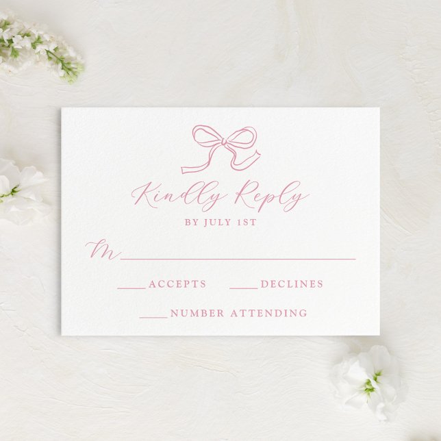 Cartons Réponse Mariage Élégant Rose Ruban (Créateur téléchargé)