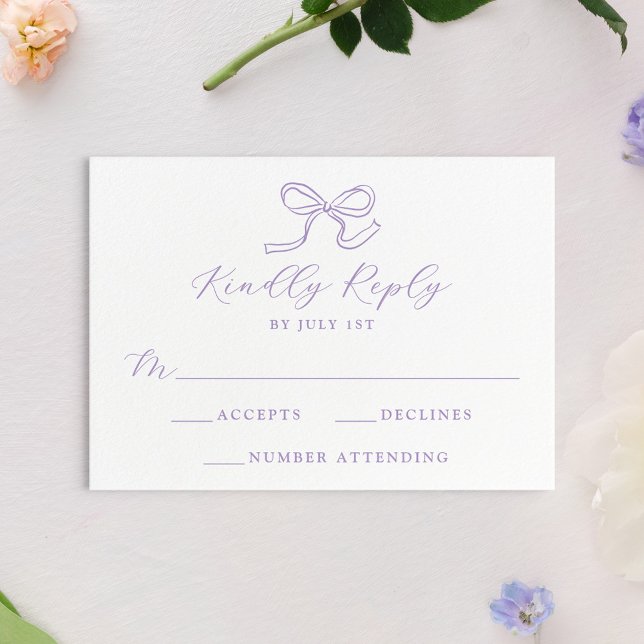 Cartons Réponse Mariage Élégant Ruban Lavande (Créateur téléchargé)