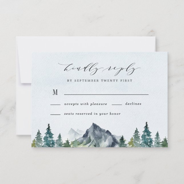 Cartons Réponse Mariage Élégant Rustique sur le Thème de l'Aquarel (Devant)