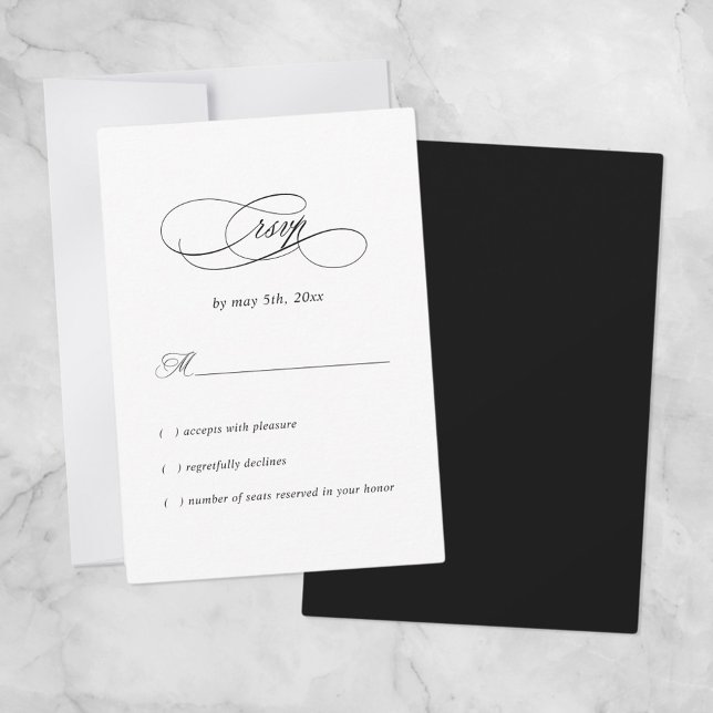 Cartons Réponse Mariage Élégant Simple Minimaliste Noir & Blanc (Créateur téléchargé)
