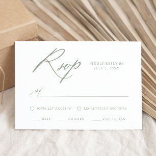 Cartons Réponse Mariage Élégant Vert Sauge Calligraphie Choix de R