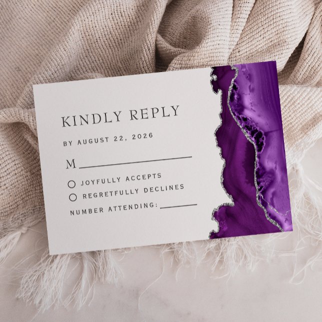 Cartons Réponse Mariage en Agate Argent Violet (Créateur téléchargé)
