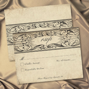 Cartons Réponse Mariage en cuir noir vintage jusqu'à la mort