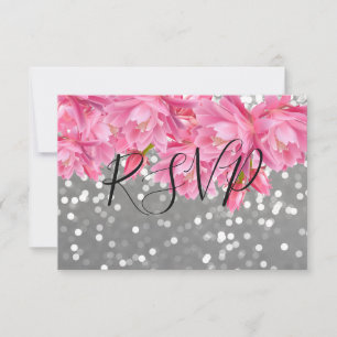 Cartons Réponse Mariage en dentelle florale rose et gris élégant R