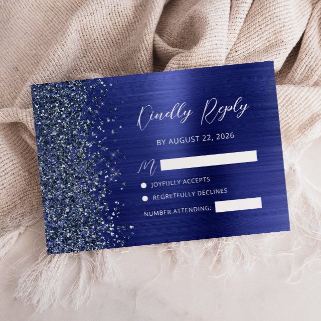 Cartons Réponse Mariage en écriture métallisée bleu marine (Créateur téléchargé)
