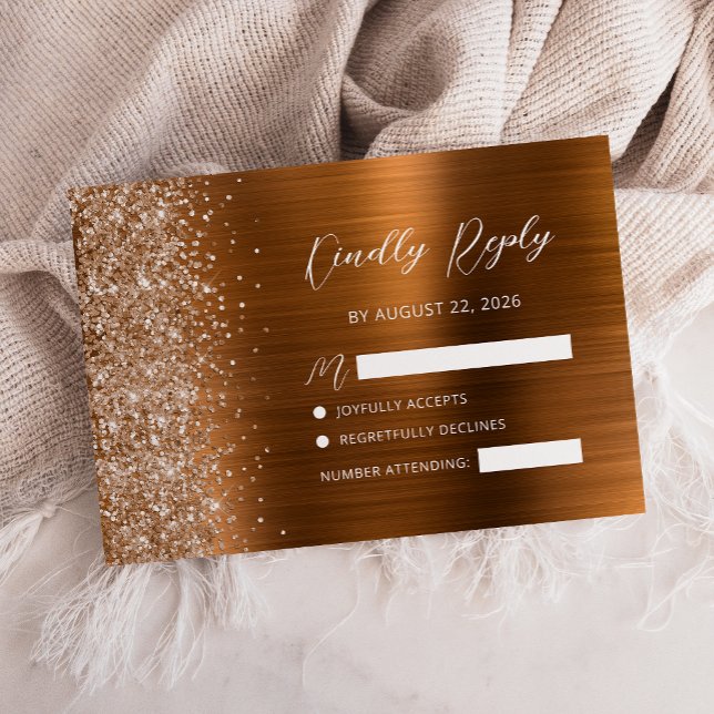 Cartons Réponse Mariage en écriture métallisée cuivre brossé (Créateur téléchargé)