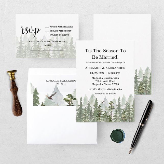 Cartons Réponse Mariage en forêt boisée vert (Créateur téléchargé)