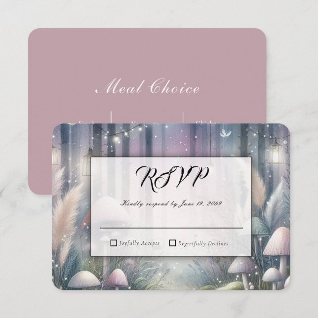 Cartons Réponse Mariage en forêt enchantée sous la lumière des lan (Devant / Derrière)