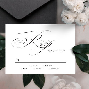 Cartons Réponse Mariage en noir et blanc avec calligraphie élégant