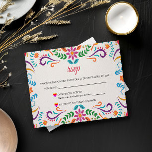 Cartons Réponse Mariage Espagnol Élégant et Coloré avec une Fête F