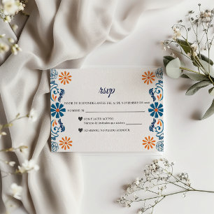 Cartons Réponse Mariage Espagnol Élégant Fleuriste Orange Bleu Fie