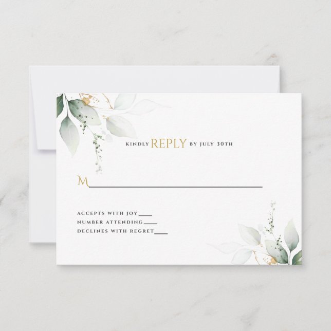 Cartons Réponse Mariage Eucalyptus & Or  (Devant)