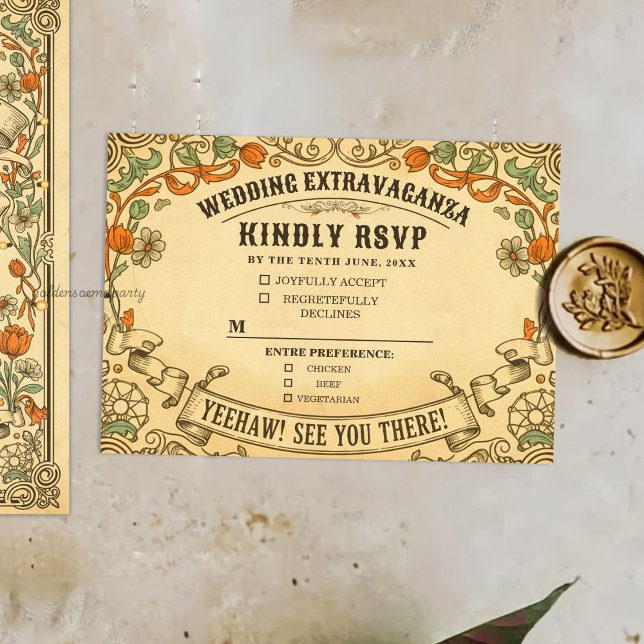 Cartons Réponse Mariage Extravagant à la Foire de Campagne Rustiqu (Vintage Rustic Country Fair Wedding Extravaganza RSVP Card)