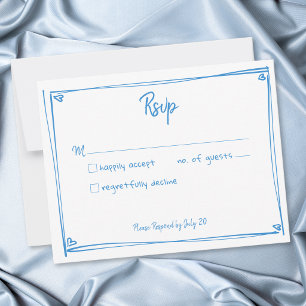 Cartons Réponse Mariage Fantaisiste à Cœur Dessiné à la Main Bleu