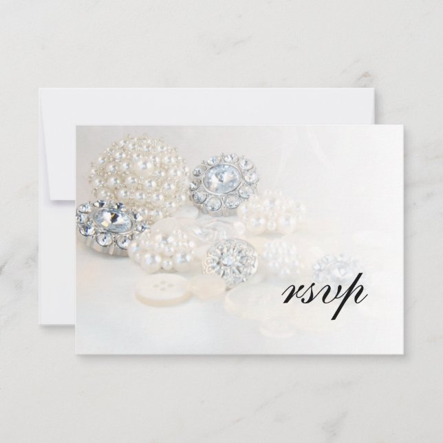 Cartons Réponse Mariage Faux White Pearl and Diamond Buttons (Devant)