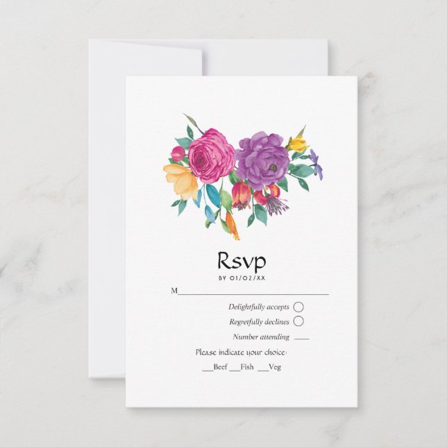 Cartons Réponse Mariage Fête Florale Aquarelle (Devant)