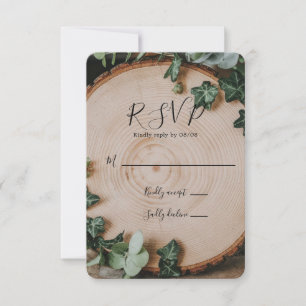 Cartons Réponse Mariage Feuillage Rustique & Tranche de Bois