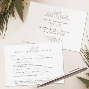 Cartons Réponse Mariage feuille d'art monogramme beige mariage