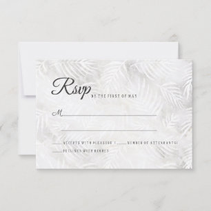 Cartons Réponse Mariage Feuille gris argent et rose pâle