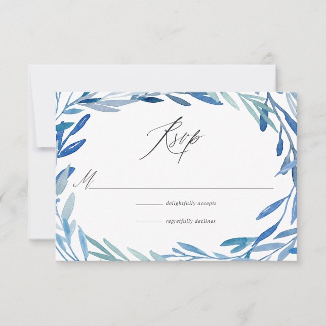 Cartons Réponse Mariage Feuille Indigo de la marine Watercolor (Devant)